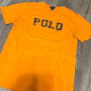 Boys XL 18-20 orange polo T-shirt with navy blue letters